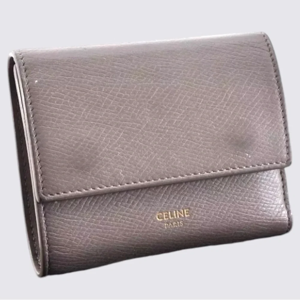 CELINE Women’s Small  Tri-Fold Wallet Leather | Color: Greige | w/Box & Bag 🩶🩶